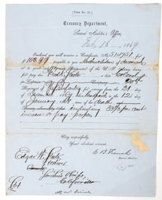 Colonel Frederick Steele Compensation from The Treasury Dept. Form 21, c.1869 [194258]