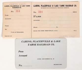 Camino, Placerville & Lake Tahoe Railroad Pass Pair [197511]