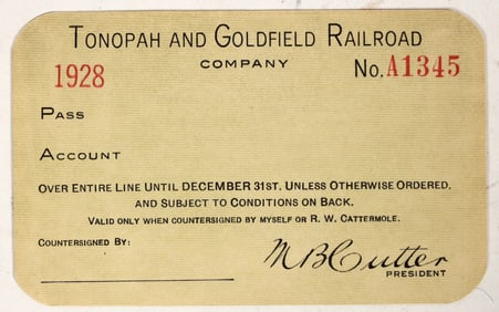 Tonopah and Goldfield Railroad Co. Pass 1928 [197430]