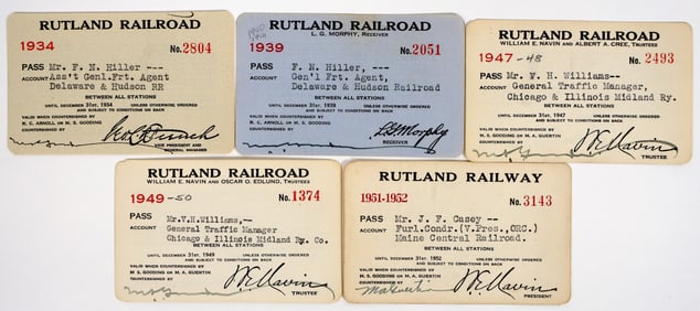 Rutland Railway/Railroad Co. Passes (5) [198927]