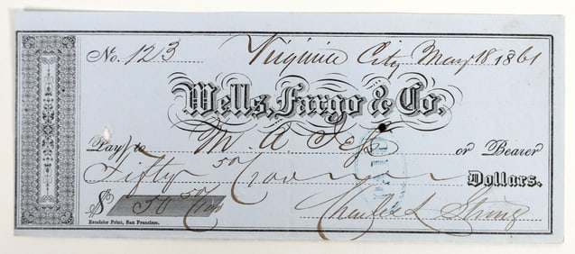 Super Early 1861 Virginia City, Nevada Territory Mining Check [199023]