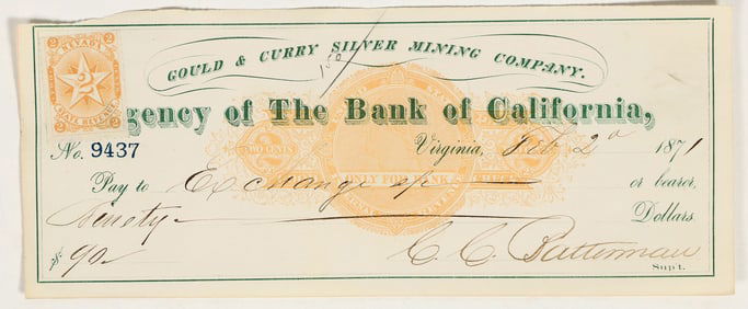 Gould & Curry Silver Mining Check Issued for an Exchange [199184]