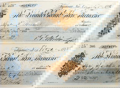 Virginia City, Nevada Mining Revenue Check Pair: Best & Belcher, Gould & Curry [198899]
