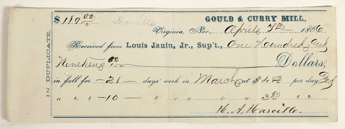 Gould & Curry Mill Paycheck, Virginia City, Nevada [198884]