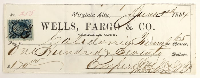 Empire Mill & Mining Co. Check to Caledonia Tunnel Co., Virginia City, Nevada Territory [199029]