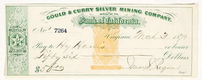 Gould & Curry Mining Check Issued to Assayer Harvey Harris [199167]