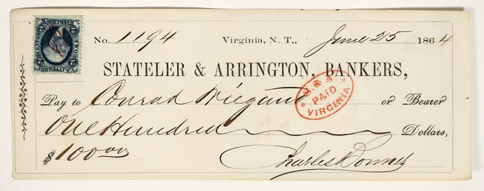 Gould & Curry Mining Co. Nevada Territory Check to Assayer Conrad Wiegand [199153]