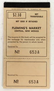 Fleming's Market Company Scrip [199526]: $2.50 Coupon book from Fleming's Market, Central, New Mexico. 5 x 2 1/2 inches. ^Date: Country (if not USA): State: New MexicoCity: CentralProvenance: