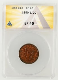 Braided Hair Half Cent 1850 EF 45 [198865]