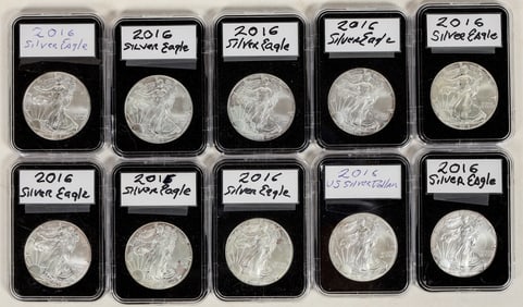 U. S. 2016 Silver Eagle One Ounce Dollars (10) [198775]