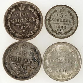 Silver Russian 10 Kopek Coins (4) [198334]