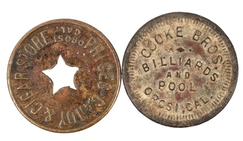 Prices Candy/Cooke Bros. Billiards Tokens (2) [198283]