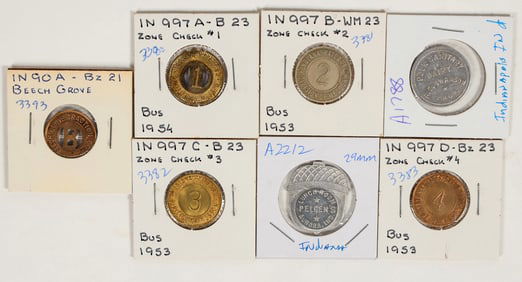 Indiana Tokens, Railroad & Food - Grab Bag of 7 [197199]