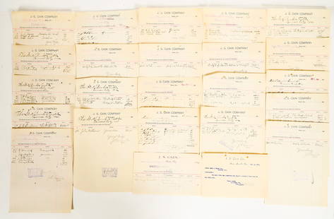 JS Cain, Banker, Bodie, California Banking Archive [199270]: Lot of 24. These are receipts on preprinted stationery from JS Cain, banker and mine owner in Bodie, showing transactions with the Bullion & Exchange Bank and State Bank & Trust Co. of Carson City, Ne