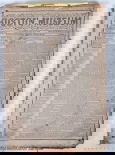 Boston Museum Newspapers 1849/50 Cal Gold Rush [195515]: Pile of issued of the Boston Museum newspaper from 1849 and 1850 with thrilling news of the California Gold Rush that changed the world. Post it notes highlight the significant stories and there are d