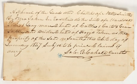 Kentucky Lawsuit Receipt, Slave Exchanged (1847) [197663]