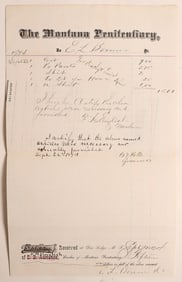 Montana Prison Letterhead  Signed by Governor Benjamin Franklin Potts, 1874 [186162]