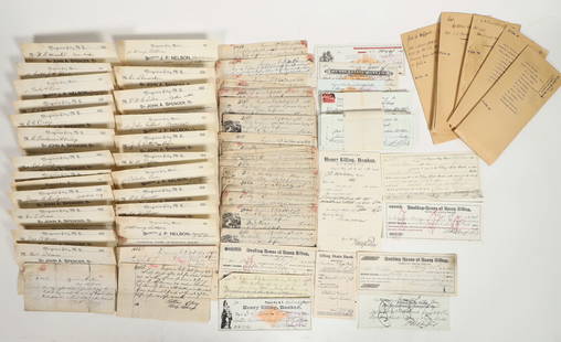 Virginia City Montana Notes, Checks, Loans  [198434]: Over 50 items. Collection of checks, promises to pay, loans, Mortgages and notes. Ellis State Bank, Henry Elling Bank. All in good readable condition.^Date: 1881-1901Country (if not USA): State: Monta