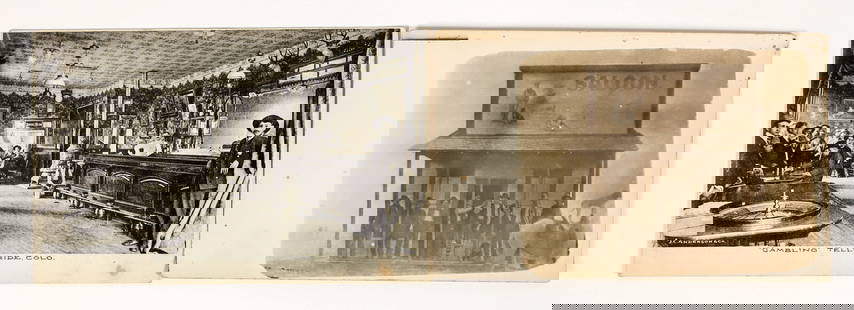 Western Saloons in Postcards (2)  [197246]: These are two real postcards depicting saloons in the west. Printed largely for the European market. The postcard from mining camp Telluride, Col. depicts liquor in the front along with the local Sher