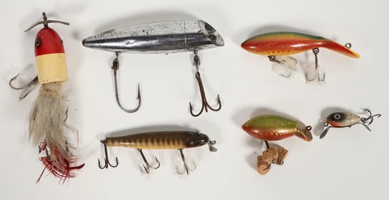 Fishing: Six Assorted Vintage Wood & Metal Fishing Lures, 1930s [197879]
