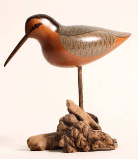 Wood Decoy Long Billed Curlew Water Bird [184011]: Wood, nicely painted long billed Curlew waterbird--unsigned.^Date: Country (if not USA): State: City: Provenance: