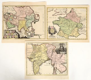 Copper Engraving Hand Colored Maps France, Asia and India [158240]