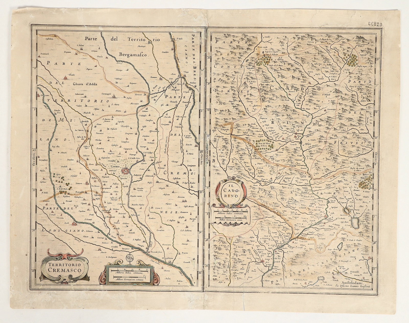 Vintage Map The Territory of Cremasco, Italy [158244]: Vintage map of Italy , The Territory of Cremasco, 1652. 17 x 21.5". Story on back . Copperplate, hand colored. Has several repairs on back. ^Date: 1652Country (if not USA): ItalyState: City: Provenanc