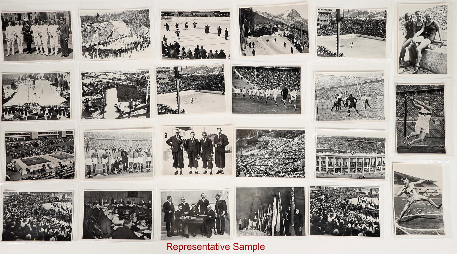 1936 Olympics Photograph Collection [192926]: Lot of 122 black and white photographs (4.75 x 6.75") from the winter games at Garmisch-Partenkirchen and summer games at Berlin. Descriptive text in German on the reverse. Hitler wanted to outdo the 