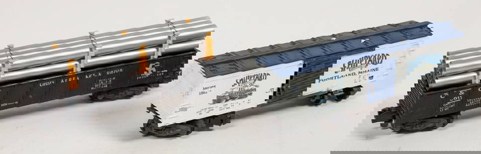 American Flyer Rolling Stock (2) [183894]: Lot of 2. Limited edition "Shipyard Brewing Co" reefer Portland Maine. C-8 cond. In orig. shipping box. Chesapeake & Ohio 911gondole w/pipe load C-8 cond. ^Date: 1950-60'sCountry (if not USA): State: