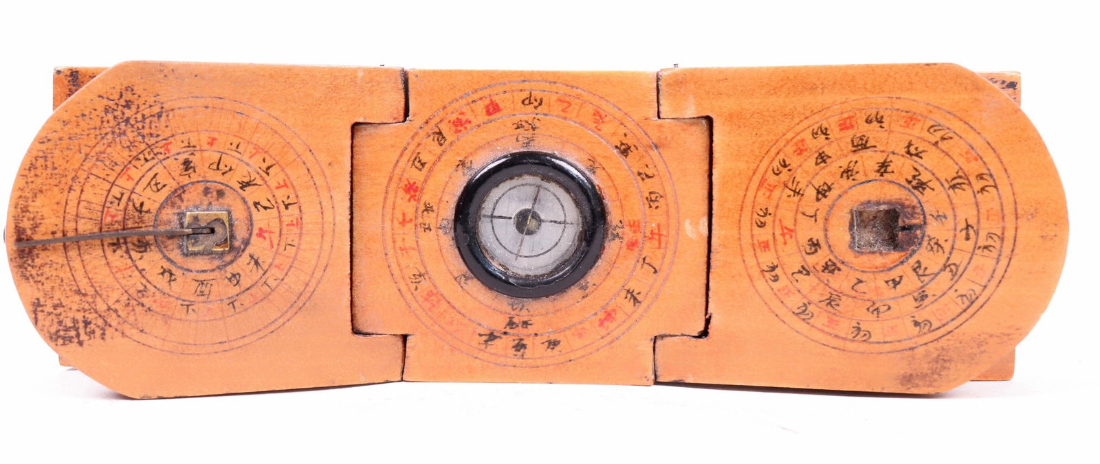 Chinese Sundial Watch and Compass [198673]: This is a Chinese compass and sundial watch combination tool. The compass gives you magnetic North and the flip up arm (gnomon) will give you the time that corresponds to your location. In working ord