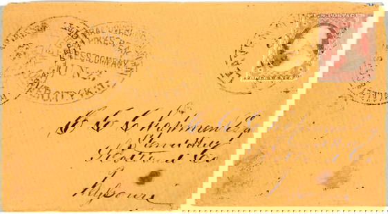 Two Pikes Peak Express Companies on One Colorado Territory Cover [199147]: This is a rare use of two expresses. Central Overland California & Pikes Peak and the Hinckley's & Company Express Denver City. Both are stamped June 23, 1860. This would be just about the time Hinckl