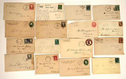 Weld & Morgan Counties, Colorado Postal History Collection [199145]: Lot of 16. Numerous towns. 1) Sterling. Two corner ad covers: Powell, 1893; and Charles L. Allen, Attorney, 1887, with typed letter about investing in property at Sterling. 2) Highland lake (1883-1910