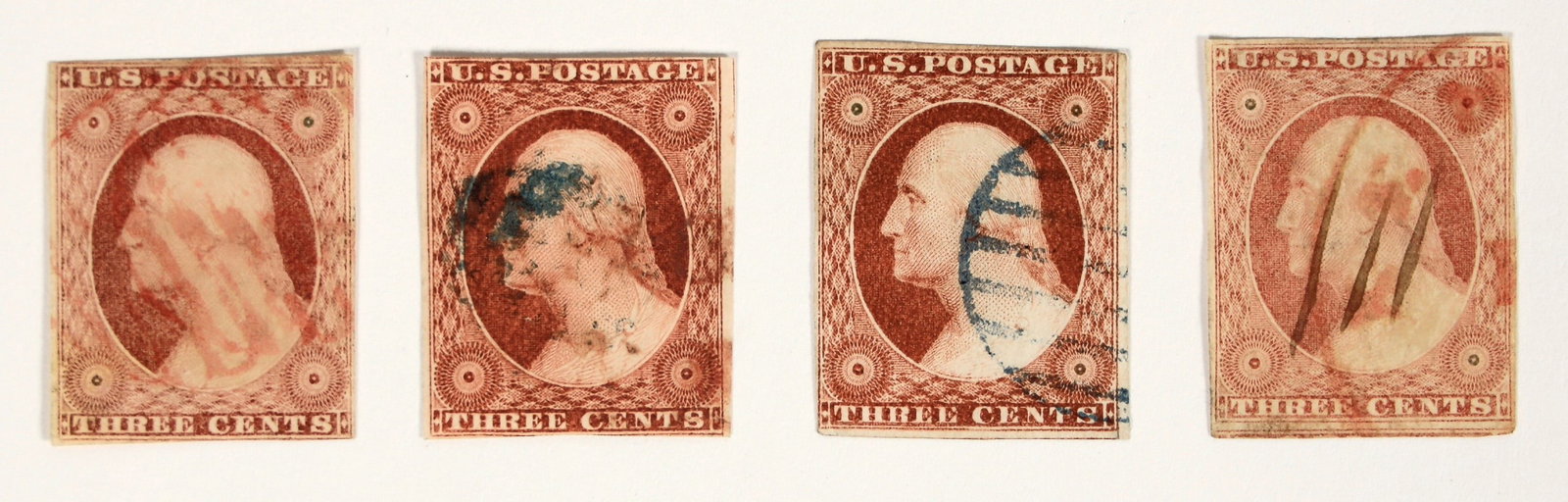 Scott 11, Type 2 - Washington 3c (4 stamps) [199718] (1 of 1)