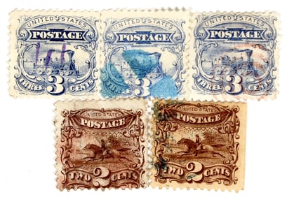 Scott #113 pair & Scott #114 trio (5 stamps) [182173]