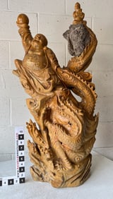 Buddha w/Coiled Dragon Boxwood Root Sculpture [172006]