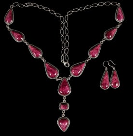 Purple Spiny Oyster Lariat Necklace Set [200083]