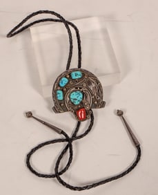Navajo Vintage Turquoise & Coral Bolo Tie [177314]