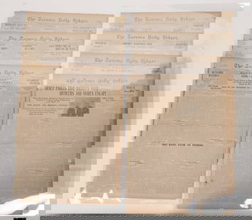 Takoma Daily Ledger Issues Re: 1902 Butch Cassidy-Sundance Kid Gang Member Escape [193866]: July-August, 1902, 7 issues containing banner headlines with local coverage of the escape of Wild West outlaw Harry Tracy from the Oregon Penitentiary and the subsequent hunt for him in Washington. Tr