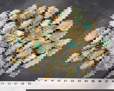 Turquoise - No. 8 Mine Nevada, Cut [193075]: Rough turquoise - cut surfaces, some treated. Each with one surface cut and polished. Pretty sky blue. Approximate weight 7.2 pounds. From No. 8 turquoise mine, located in Eureka county, north of Carl