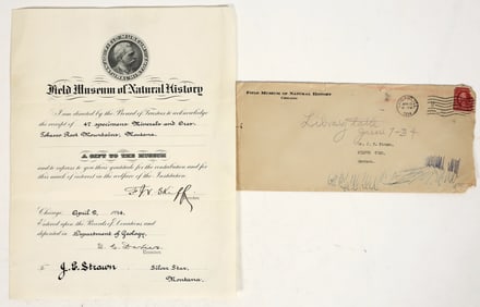 Field Museum Donation Certificate of Montana Ores, 1914 [198699]