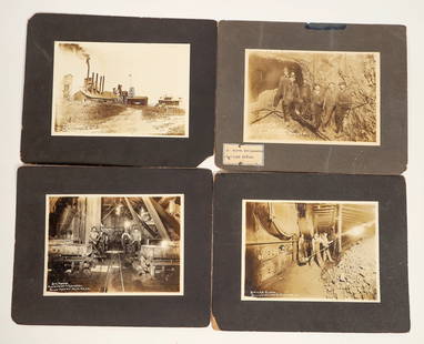 Blue Mound Mining Co. Mounted Photograph Suite, Lead-Zinc, Kansas [199748]: Lot of 4 different labelled photographs for the Blue Mound Mining Company, which operated at Baxter Springs, Kansas adjacent to the Blue Diamond MC. Views include Jig Room, Boiler Room (loading coal i