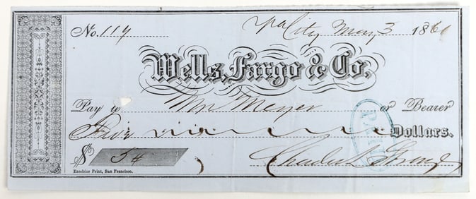 Super Early 1861 Virginia City, Nevada Mining Check [199022]