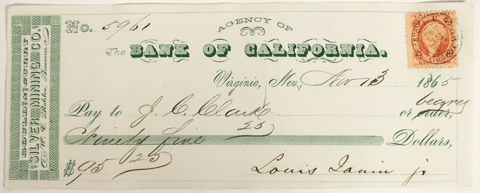 Gould & Curry Mining Check Issued to JC Clark, Sheriff & Mining Partner of George Hearst [198894]