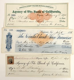Virginia City, Nevada Mining Check Trio Signed by James G. Fair [198890]