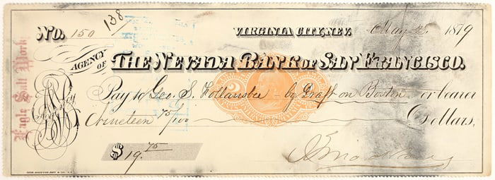 Eagle Salt Works Virginia City, Nevada Mining Check Signed by John Mackay [199025]