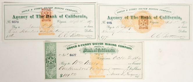 Gould & Curry Silver Mining Co. Checks with Nevada Revenue Imprints [199797]