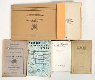 Western Mining Library: California, Nevada, Gems, Placer [197898]: Lot of 6 different. Includes: California Journal of Mines and Geology, July 1937, mining districts in Los Angeles County; Prospecting and Operating Small Gold Placers, William F Boericke, 1962; Wester