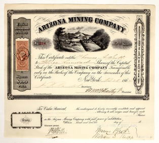 Arizona Mining Company Stock Certificate, 1864 [200456]