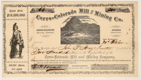 Cerro-Colorado Mill & Mining Company Stock Certificate [200301]