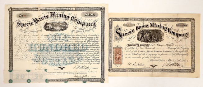 Specie Basis Mining Stock and Bond, 1866-69 [191854]